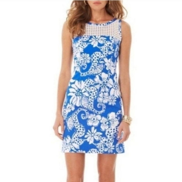 Lilly Pulitzer Marianne Seahorse Shift Dress 2 Blue White - Picture 2 of 10